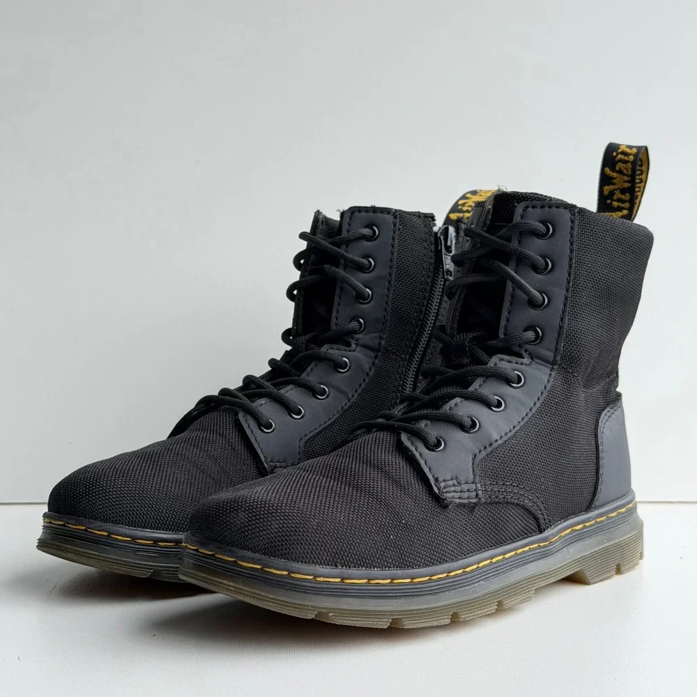 Dr. Martens Combs J Boots Big Kids size 4 Black Combat Nylon Canvas Side Zip